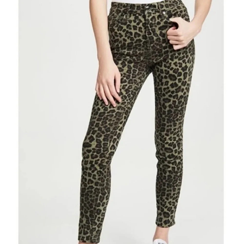 Good American Hi-Rise Skinny Jeans GOOD WAIST Crop Leopard Print Size 4/27